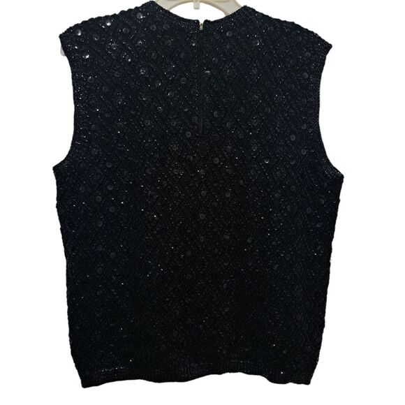 Vintage Cyn Les Wool Hand Beaded Sequin Sleeveless Top Size 40 Black - Picture 4 of 17